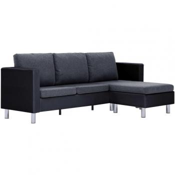 Black Faux Leather 3-Seater Sofa with Cushions