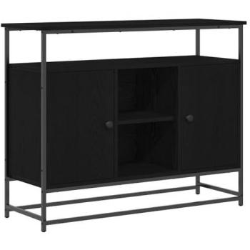 Aparador Negro de Roble 100 x 35 x 80 cm con Madera Ingenierizada y Acero, Mueble Moderno para Almacenamiento
