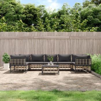 vidaXL 8-Piece Anthracite Poly Rattan Garden Lounge Set with Cushions