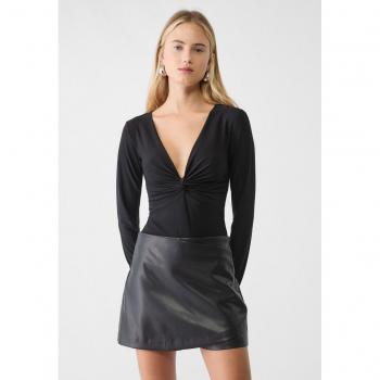 Stradivarius Gathered V-Neck Bodysuit Black XL