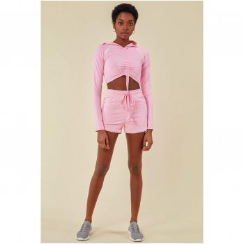 Cosmochic Jersey Short Set With Drawstring Top - Pink
