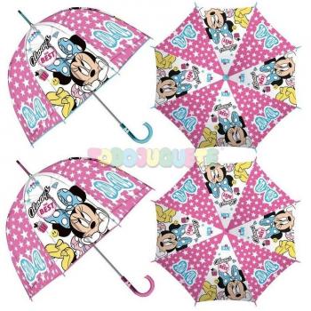Paraguas Infantil Burbuja Transparente Minnie Mouse Disney 48cm Surtido con Mango Eva Antideslizante, Diseño Oficial para Niños y Niñas, Ideal para Colegio y Excursiones