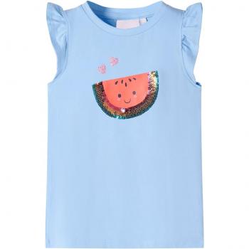 Camiseta infantil de manga volante azul claro 116