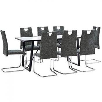 vidaXL Juego de Comedor 9 Piezas Cuero Sintético Mobiliario Decoración Interior Casa Hogar Robusto Duradero Resistente Funcional Práctico Útil Negro