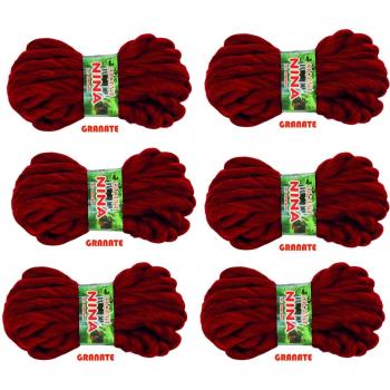 LALANA NINA 2572- PACK de 6 madejas de 70grs cada uno para tejer. Color GRANATE