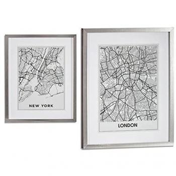 Cuadro Decorativo Londres Nueva York Plata Madera Vidrio (43 x 3 x 53 cm)