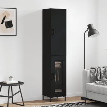 Aparador de madera contrachapada negro vidaXL 34,5x34x180 cm con 1 puerta de cristal, mueble de almacenaje para salón, buffet y armario auxiliar