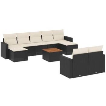 Set de sofás de jardín 10 pzas cojines ratán sintético negro