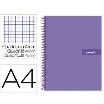 Cuaderno espiral liderpapel a4 crafty tapa forrada 80h 90 gr cuadro 4mm con margen color violeta.