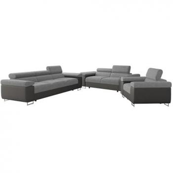 Conjunto de sofá tapizado Comfivo 358 y S107 en cuero ecológico y tapiz Soft 029, patas de metal cromado