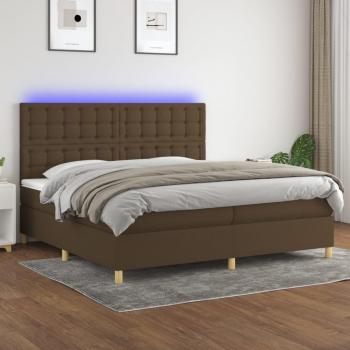 Cama box spring con colchón de muelles, luces LED, tela marrón oscuro 200x200 cm