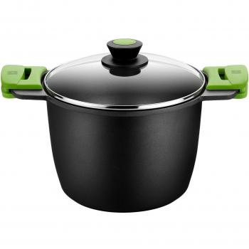 Olla Alta Bra Prior A403924 de 24cm, Capacidad 6.8L, Aluminio Fundido con Tapa de Cristal y Asas de Silicona, Apta para Inducción