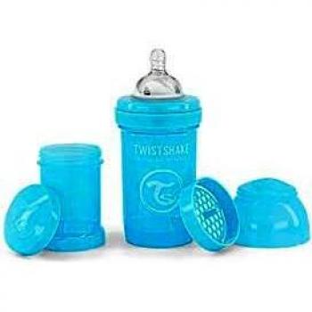 Twistshake Biberón Anti-cólicos con Tetina Flujo Lento de Silicona para Bebés, la Alimentación Biberón Con Tetina Similar al Pecho, Botella para Beber de Leche, 180 ml, Sin BPA, 0+ Meses, Azul Pastel