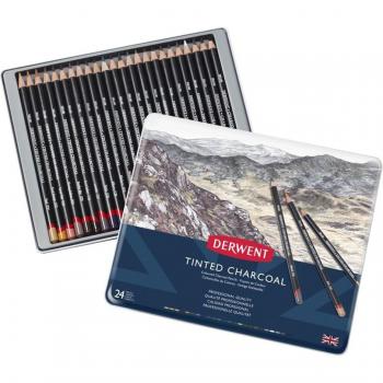 Derwent - 2301691 Lápices de Carbón Multicolor, Set de 24 Piezas en Caja Metálica