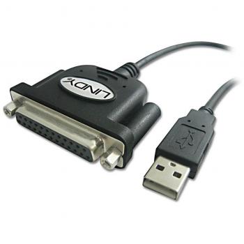 Adaptador USB a Paralelo DB25 Lindy - Adaptador Negro para Conexión de Cable (USB, DB-25, Conectores Macho)