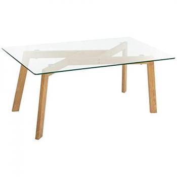 Mesa baja Taho - tablero de vidrio templado, diseño moderno, dimensiones 110x60x47cm, imitación de roble
