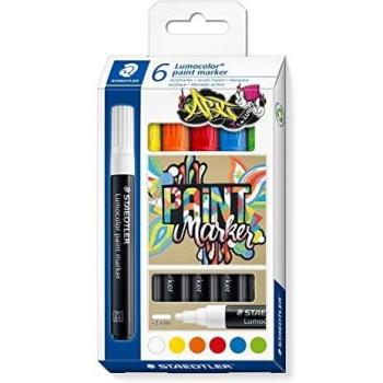STAEDTLER 349 C6 Lumocolor - Marcadores de pintura acrílica (6 unidades), colores surtidos