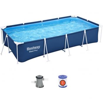 Piscina Desmontable Rectangular Steel Pro 400x211x81 cm con Depuradora de Cartucho de 1.249 l/h Color Azul Bestway 56424