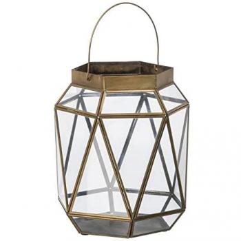 Farol Portavelas Cristal Dorado Metal 23 x 23 x 27 cm