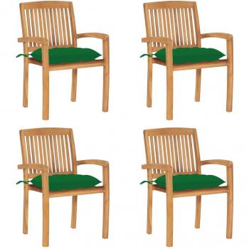 Stackable Garden Chairs with Cushions - Set of 4 Solid Teak Wood