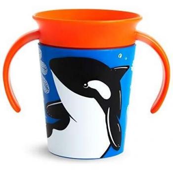 Munchkin Miracle 360 grados Wildlove Vaso de Entrenamiento con Asas, Set de 1, Orca, 177 ml