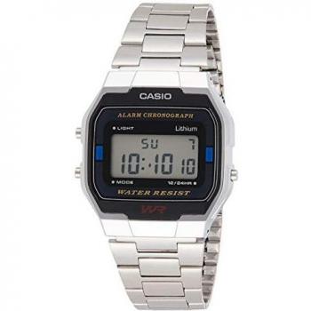 Casio Unisex Adult Digital Chronograph Watch A163WA-1QES with Stainless Steel Bracelet