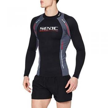 Seac Warm Guard Long - Chaleco protector térmico manga larga, para hombre, en neopreno de 0,5 mm, protector contra salpicaduras para el buceo y la natación anti-UV, Negro/Gris, L