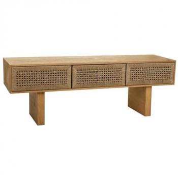 Mesa auxiliar de madera y cuerda trenzada marrón, dimensiones 36 x 45 x 130 cm, fabricada en madera de abeto y madera de Paulonia
