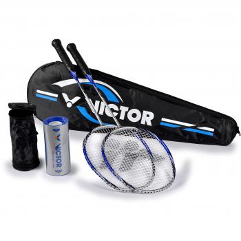 Victor raqueta de bádminton Atomos 600 – Set de bádminton 2 x, Racketbag, 3 x Nylon Ball, Plata/Azul, 67,5 cm, 099/6/7