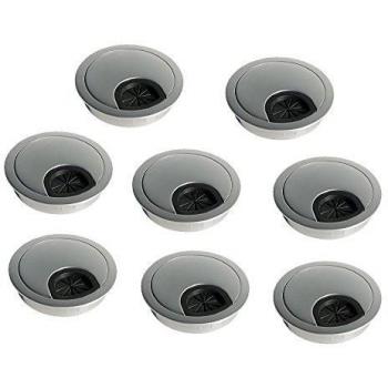 Emuca - Pasacables de mesa circular Ø60mm de zamac cromado mate, tapa pasacables encastrable en mesa de oficina/escritorio, lote de 8