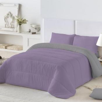 Edredón Nórdico Reversible Bicolor 300 Gramos Microfibra Extrasuave Antialérgico Transpirable Violeta/Gris 270x260 cm Cama 180 - Fabricado en España