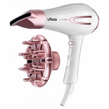 Ufesa SC8400 AirPro Secador de Pelo Profesional, 2200W, Motor AC, 2 Velocidades, 3 Temperaturas, Difusor Incluido, Color Negro/Blanco
