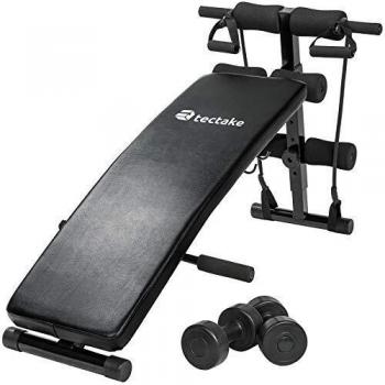 Banco de Entrenamiento Plegable con 2 Pesas y 2 Cuerdas para Ejercicios de Abdomen