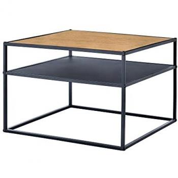 Mesa Auxiliar Cuadrada Quinisut con Estante, Metal Aglomerado 40 x 55 x 55 cm, Negro Efecto Madera