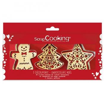 Coffret de 3 Emportes-Pièces et Embosseurs en Bois - Noël (Bonhomme de Pain d'Épice, Sapin et Étoile)