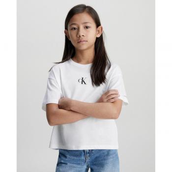 Camiseta de niña blanca de manga corta Calvin Klein