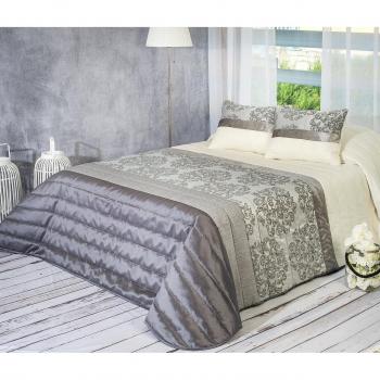 Algodón Blanco Meireles - Colcha bouti jacquard, para cama de 105 cm, 200 x 270 cm, 1 funda de cojín, 60 x 40 cm, color gris