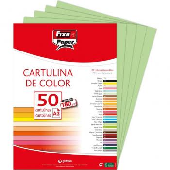 PAQ/50 CARTULINAS FIXO A3 180G. VERDE MANZANA