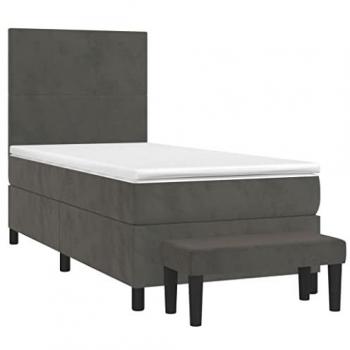 Cama box spring con colchón terciopelo gris oscuro 90x200 cm