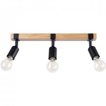 Lámpara de techo Zuca 3 negra, foco de techo moderno, diseño en madera y negro, utiliza 3 bombillas E27
