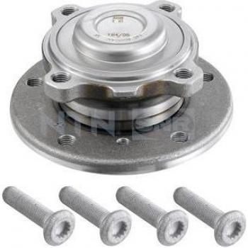 Juego de cojinetes de rueda SNR R150.52 con cubo, incluye rodamientos y componentes necesarios para la instalación, diseñado para garantizar un funcionamiento suave y duradero en vehículos