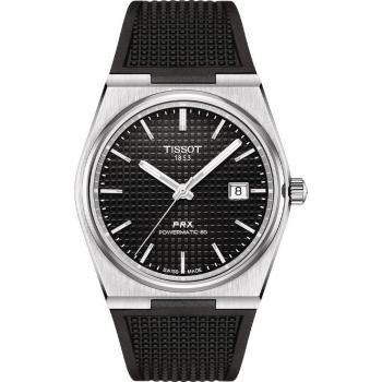 Tissot Reloj para hombre T-Classic PRX Powermatic 80 con correa de caucho y esfera negra automático