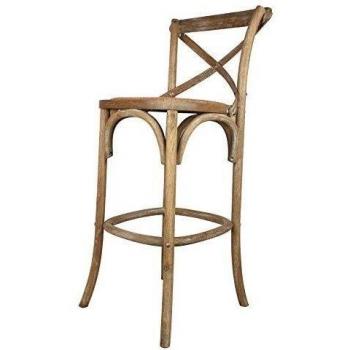 Decoración Vintage Nimes - Taburete alto de madera roble envejecido con asiento de ratán, 52 x 52 x 77/113 cm