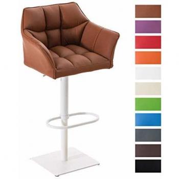 Taburete de Bar Damaso Ajustable en Simil Cuero con Respaldo y Apoyabrazos, Color Marrón Claro y Blanco