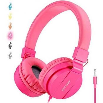 ONTA® Auriculares para Niños,Plegable Cómodos Auriculares Niños con Seguro Material,Auriculares Infantiles con Ligera Diadema,Estéreo Cerrados Cascos para Niños -Rosa