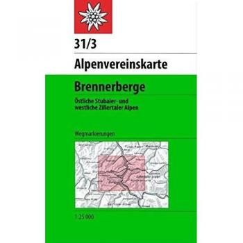 Mapa excursionista y topográfico 31/3 Brennerberge 1:50.000 con marcaciones de rutas