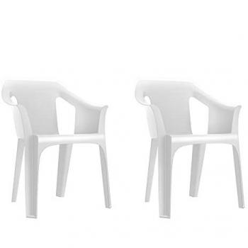 Cool Set 2 Silla con Brazos Blanco para Interior y Exterior - Garbar, Diseño Ligero y Apilable, Ideal para Jardín, Terraza, Balcón, Picnic, Camping, Catering, Eventos y Reuniones