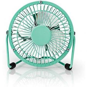 NEDIS Ventilador de Mesa Miniventilador Metálico - Diámetro de 10 cm - Rotación de 360° - Alimentación USB - Negro Turquoise 1.00 m