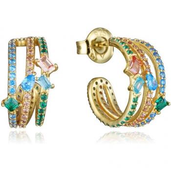 Pendientes Viceroy Jewels Elegant de aro de plata de ley con baño de oro y circonitas multicolor