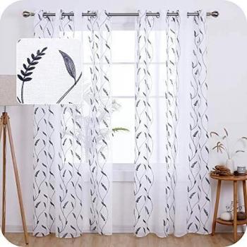 Amazon Brand - Umi Cortinas Salon Translucidas de Dibujos Espiga de Trigo con Ollaos 2 Piezas 140x290cm Gris